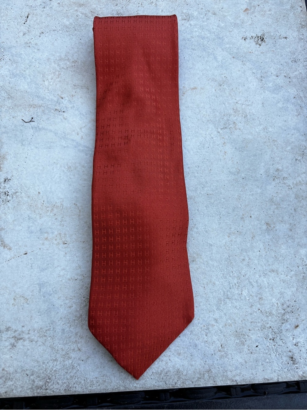 Hermes Neiman Marcus Burnt Orange Silk Tie with Woven H Motif - Picture 6 of 16
